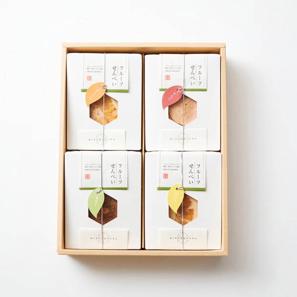 [長良園]スライスフルーツを載せたはさみ焼きせんべい詰め合わせ　美濃菓蔵4種入り:24枚