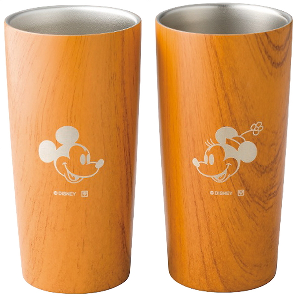 [ディズニー]木目調ステンレス真空タンブラーセット440ml(ミッキー＆ミニー)