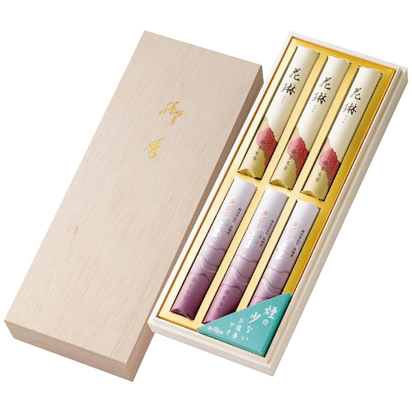 [薫寿堂 ]花琳・ルビー宝 線香アソート木箱短寸6束