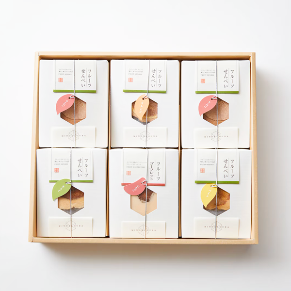 [長良園]スライスフルーツを載せたはさみ焼きせんべい、フルーツゴーフレット、詰め合わせ　美濃菓蔵5種入り:35枚