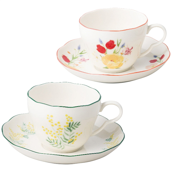 [日比谷花壇]ペアカップ＆ソーサーセット(ミモザ・チューリップ)