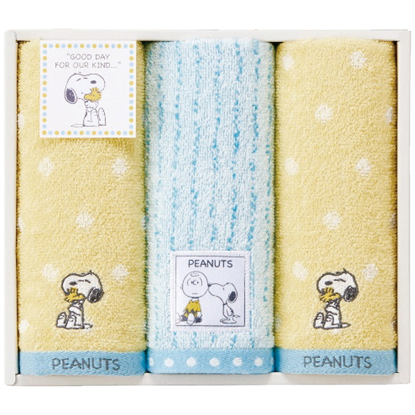 [西川]スヌーピー フェイスタオル3枚セット